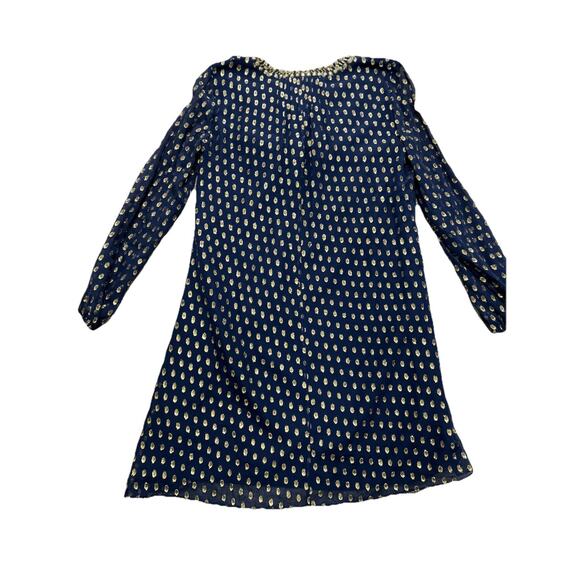 Lilly Pulitzer Women’s 4 Navy Crinkle Clip Silk Jacquard Dress Navy Gold  - Picture 8 of 11